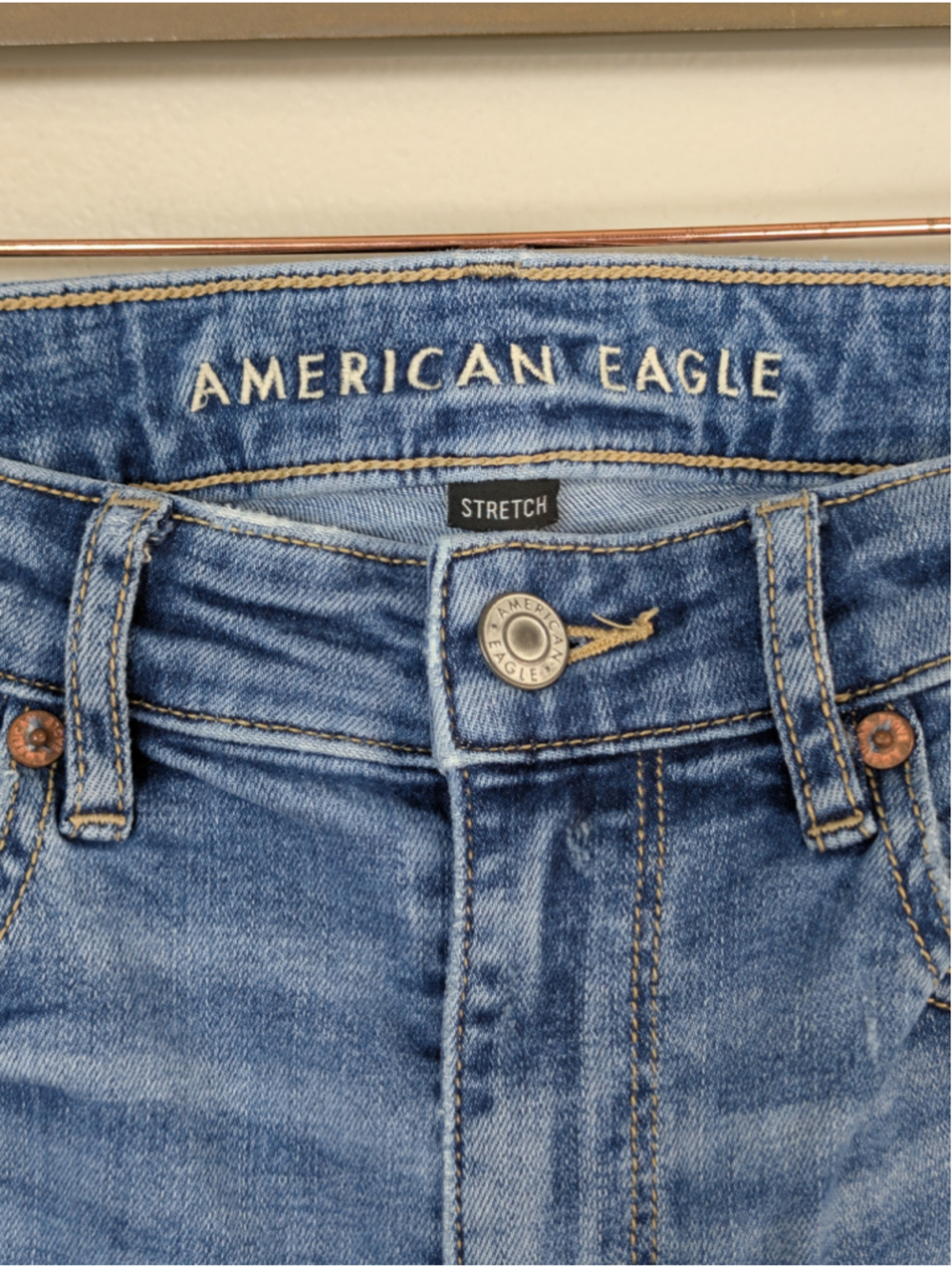 AE 2 Super Hi Rise Flare Jeans Frayed Distressed Medium Blue Wash American Eagle - Picture 2 of 12